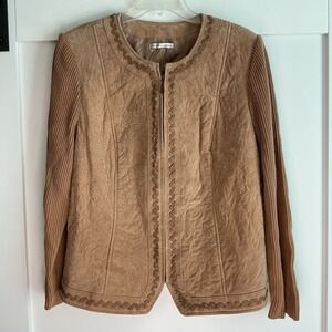 Vintage Peter Nygard Brown Leather Knit Suede Cardigan Jacket Women's XL Western